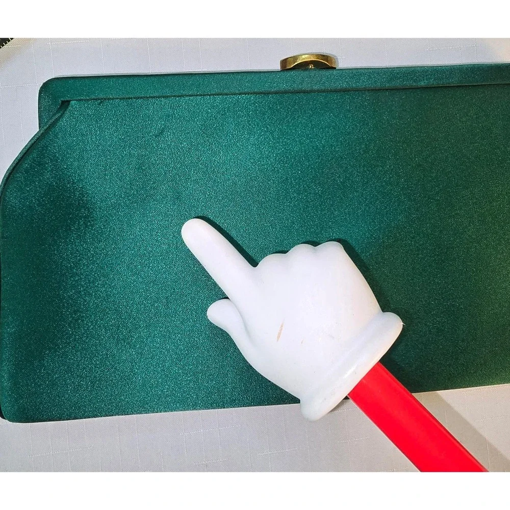 Vintage MM Emerald Green Satin Evening Clutch Bag with Coin Purse and Mirror